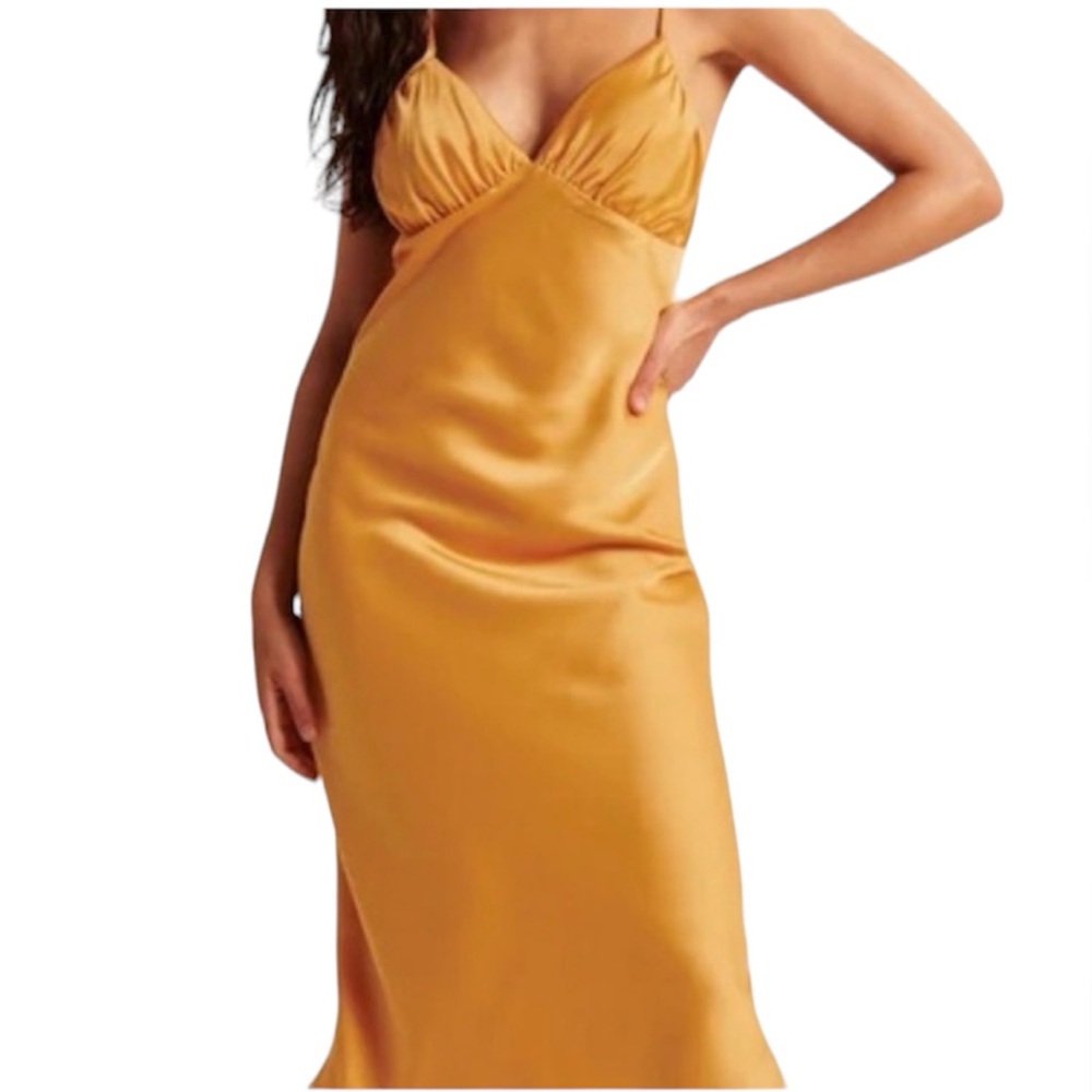 Abercrombie & Fitch Yellow Spaghetti Strap Slip MIDI Satin Dress Size Small